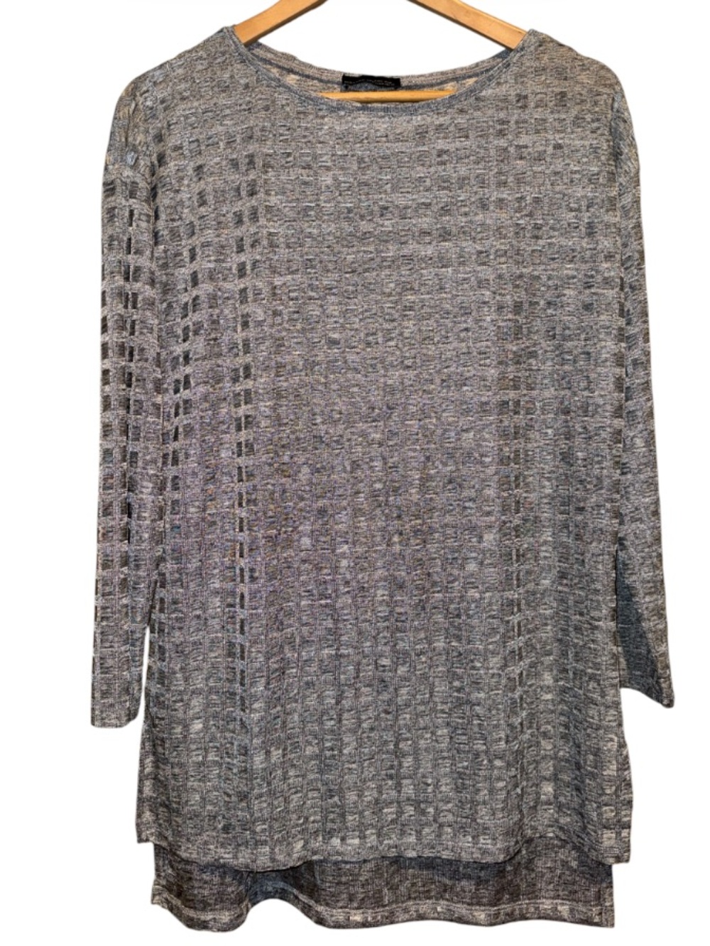 Zara tunic Long 3/4 Sleeve Textured Knit shirt top medium silver gray